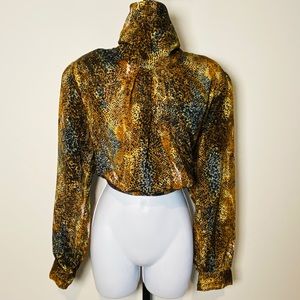 Vintage Multicolor Snake Print Mock Neck Blouse Size